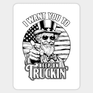 Keep On Truckin 4th Of July Uncle Sam Truck Driver USA Flag Magnet